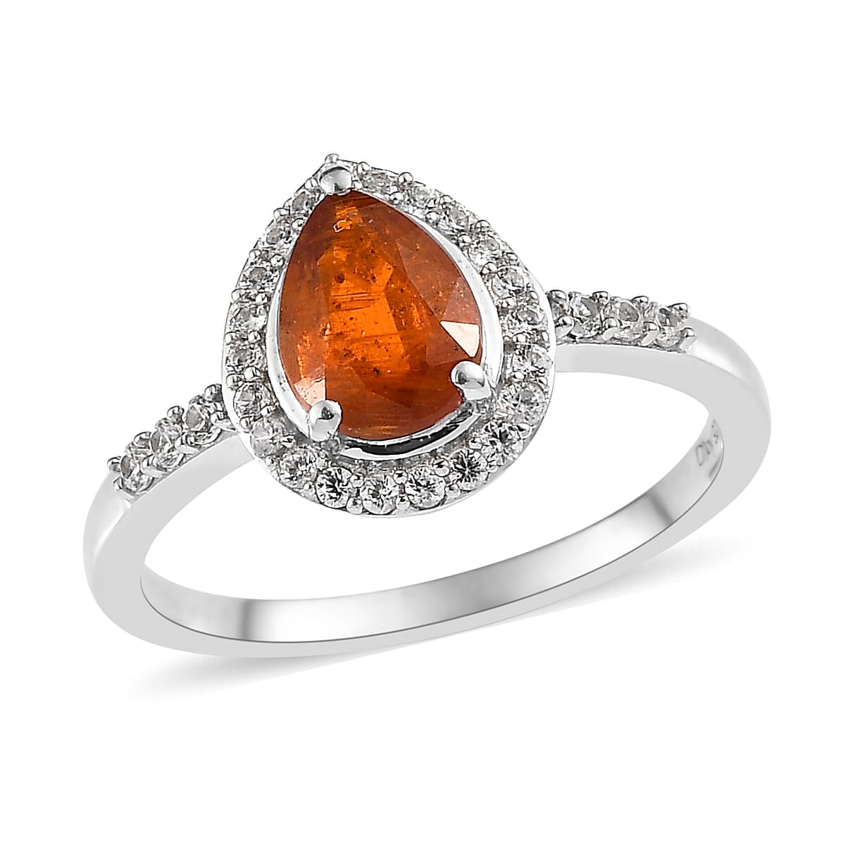Tangerine Kyanite and White Zircon Halo Ring in Platinum Over Sterling Silver (Size 6.0) 1.85 ctw image number 0