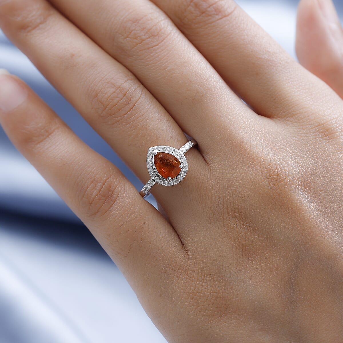 Tangerine Kyanite and White Zircon Halo Ring in Platinum Over Sterling Silver (Size 6.0) 1.85 ctw image number 2
