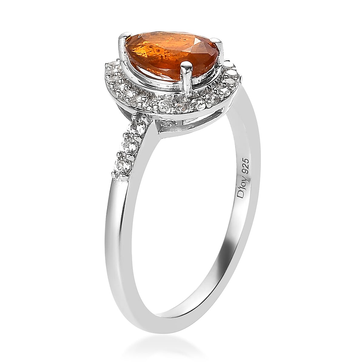 Tangerine Kyanite and White Zircon Halo Ring in Platinum Over Sterling Silver (Size 6.0) 1.85 ctw image number 3