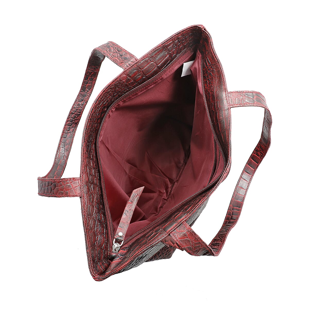 NEWAGE 100% Genuine Leather Croco Embossed Tote Bag with Dual Zipper Wristlet Pouch SIZE: 16.55(L)x3.55(W)x11.80(H) inches COLOR: Black image number 5