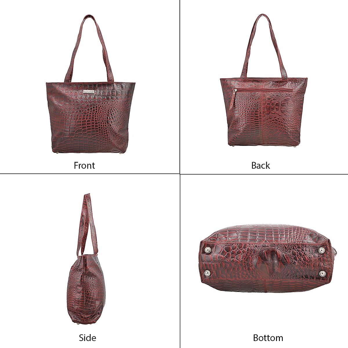 NEWAGE 100% Genuine Leather Croco Embossed Tote Bag with Dual Zipper Wristlet Pouch SIZE: 16.55(L)x3.55(W)x11.80(H) inches COLOR: Black image number 6