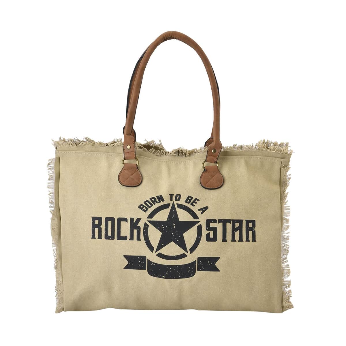 Khaki Color Tote Bag with Faux Leather Handle Strap (18.5"x10"x14.5") image number 0