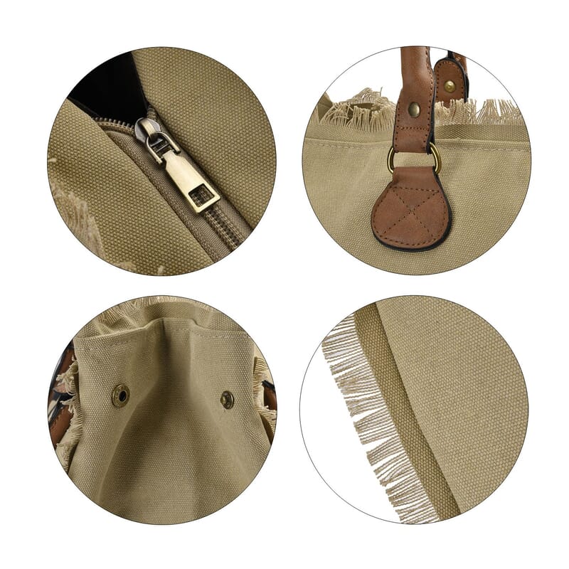 Khaki Color Canvas Tote Bag with Faux Leather Handle Strap