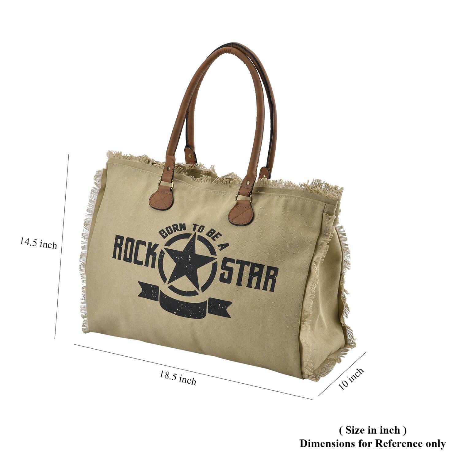 Buy Khaki Color Canvas Tote Bag with Faux Leather Handle Strap at