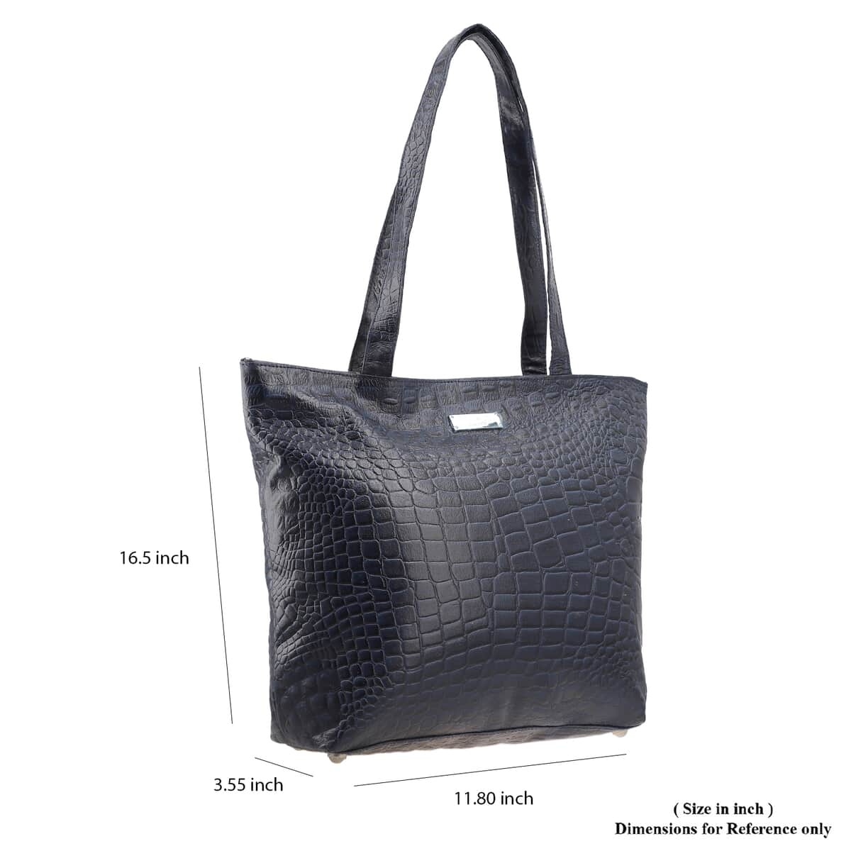 Newage Navy Genuine Leather Croco Embossed Tote Bag with Dual Zipper Wristlet Pouch image number 3