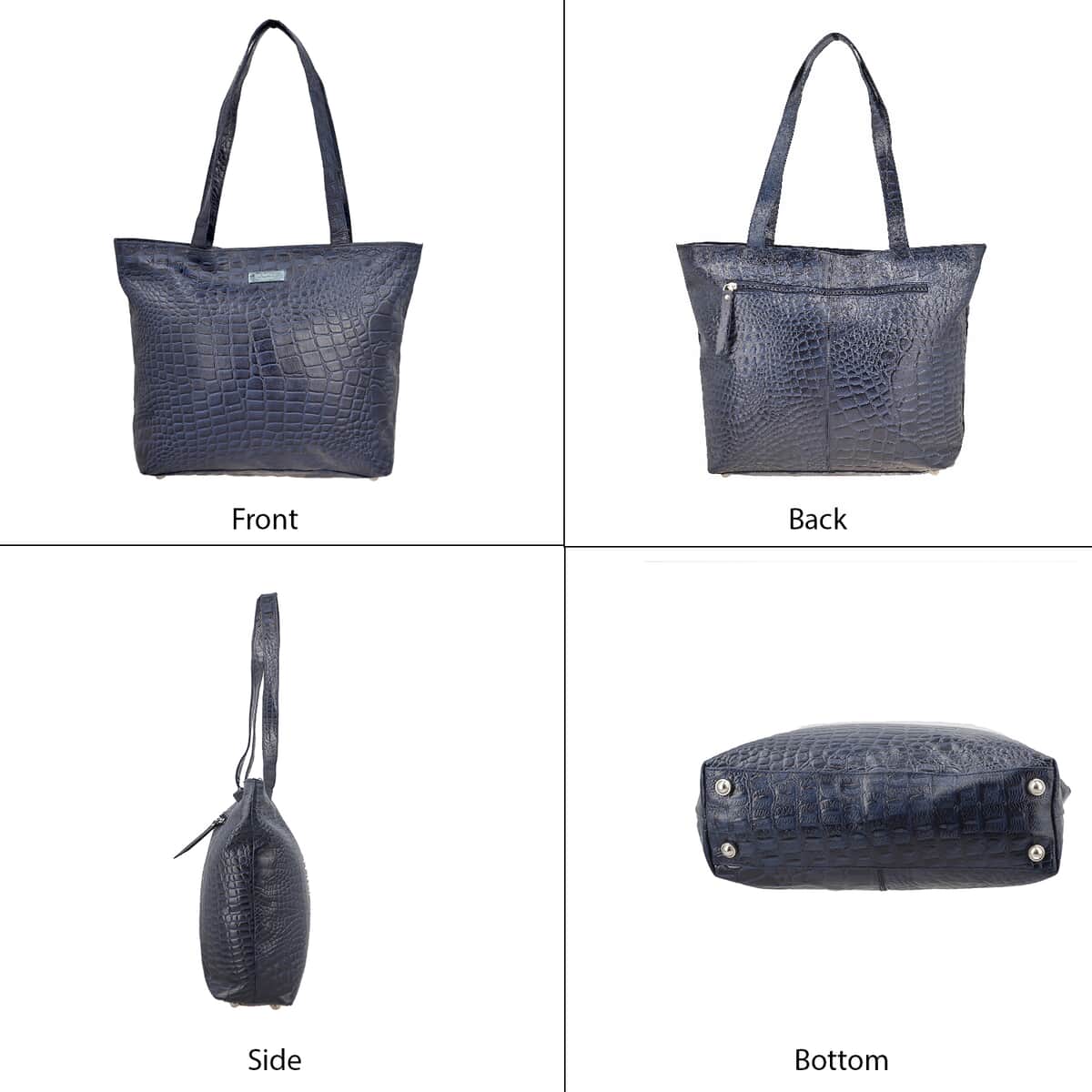 Newage Navy Genuine Leather Croco Embossed Tote Bag with Dual Zipper Wristlet Pouch image number 6