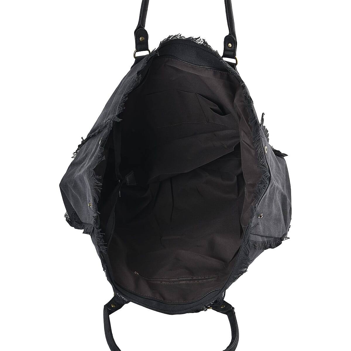 Black Color Canvas Tote Bag with Faux Leather Handle Strap image number 4