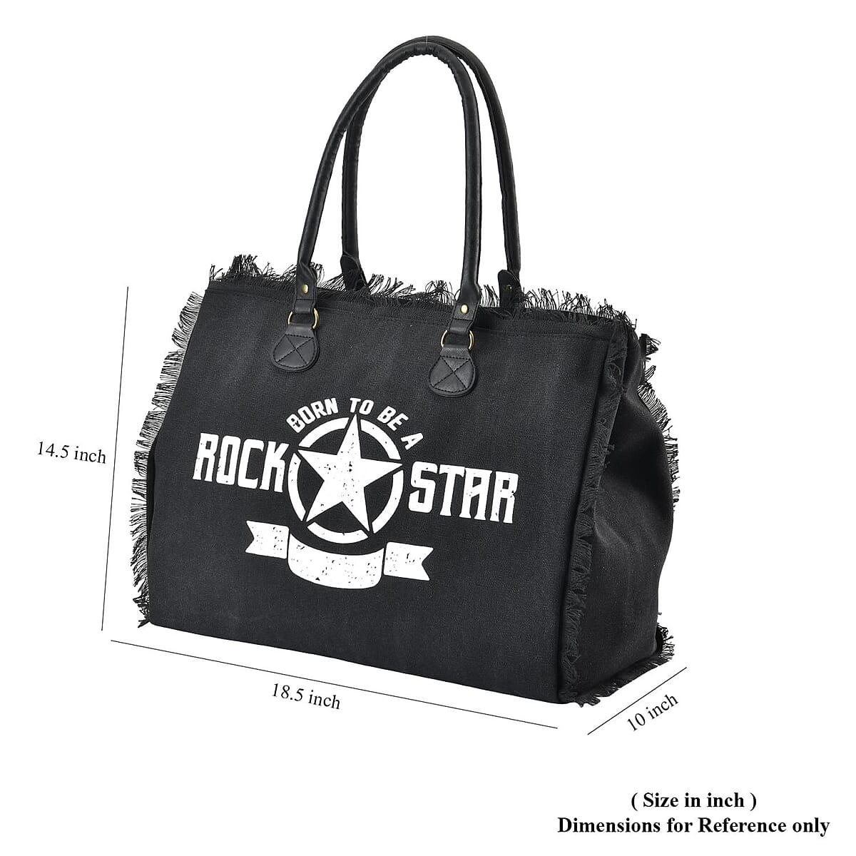 Black Color Canvas Tote Bag with Faux Leather Handle Strap image number 6