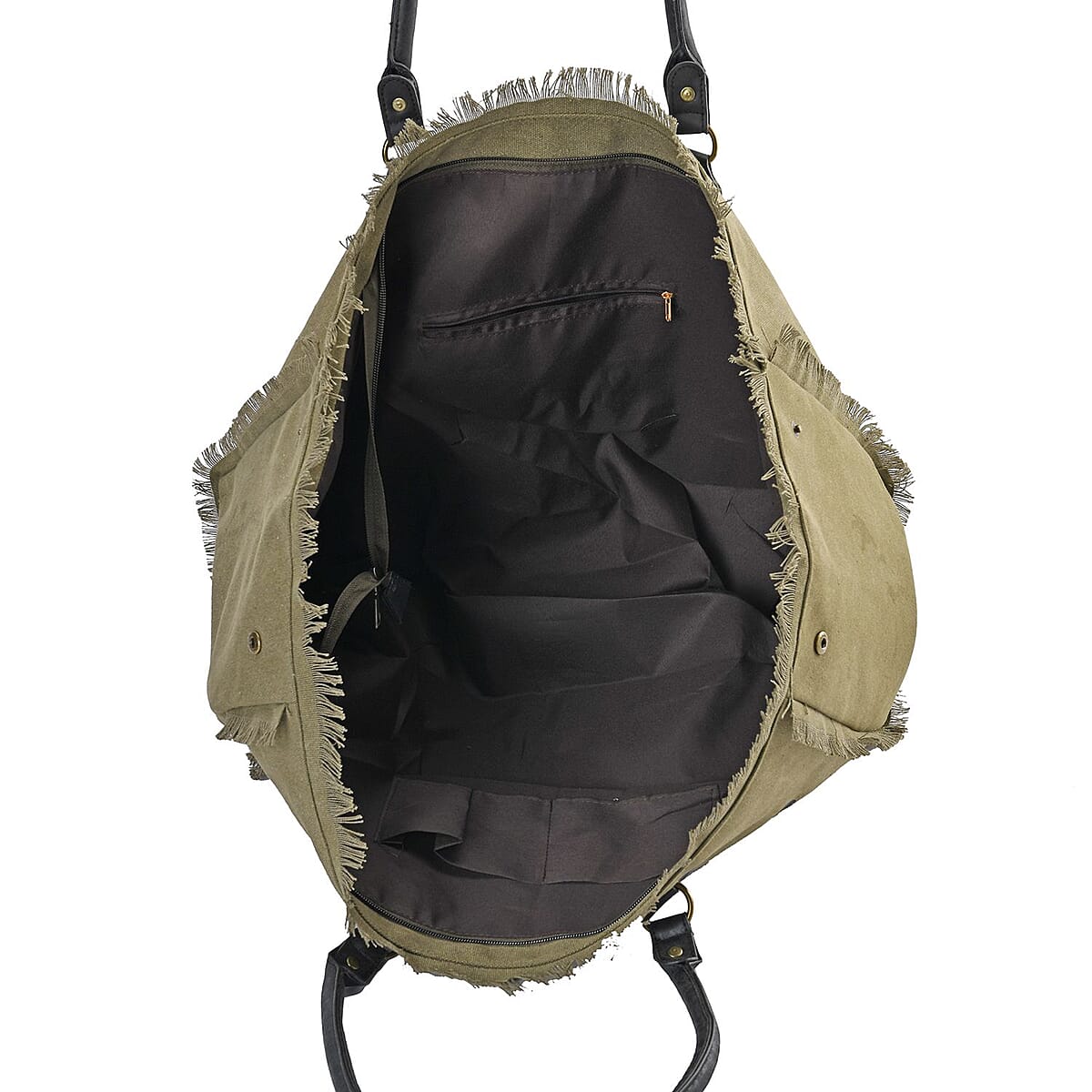 Green Color Canvas Tote Bag with Faux Leather Handle Strap image number 4