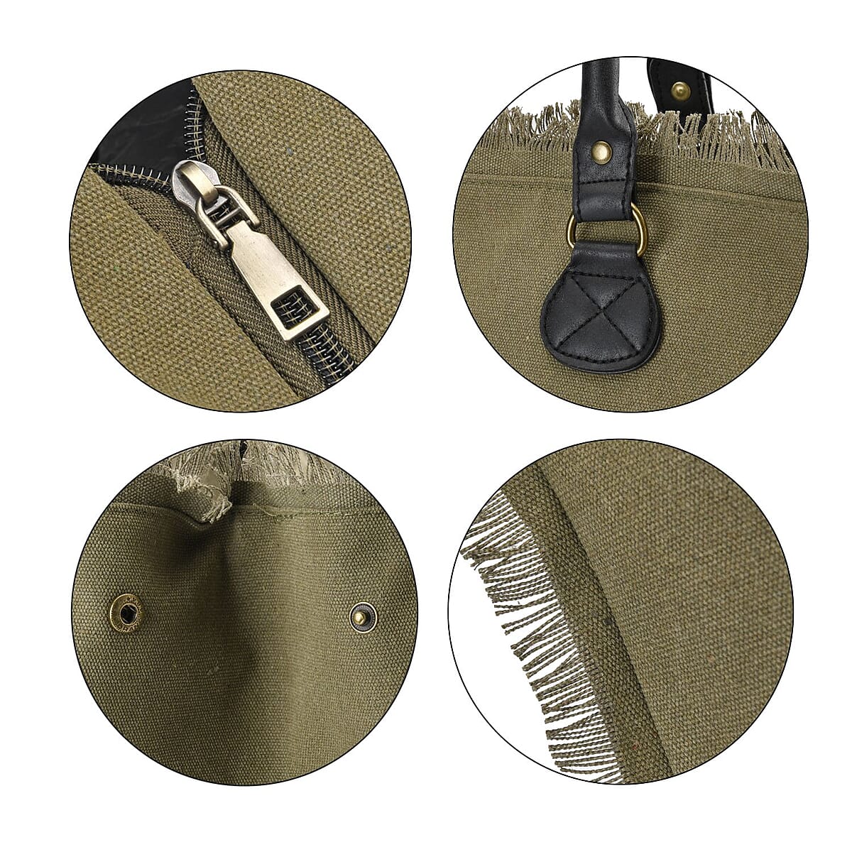 Green Color Canvas Tote Bag with Faux Leather Handle Strap image number 5