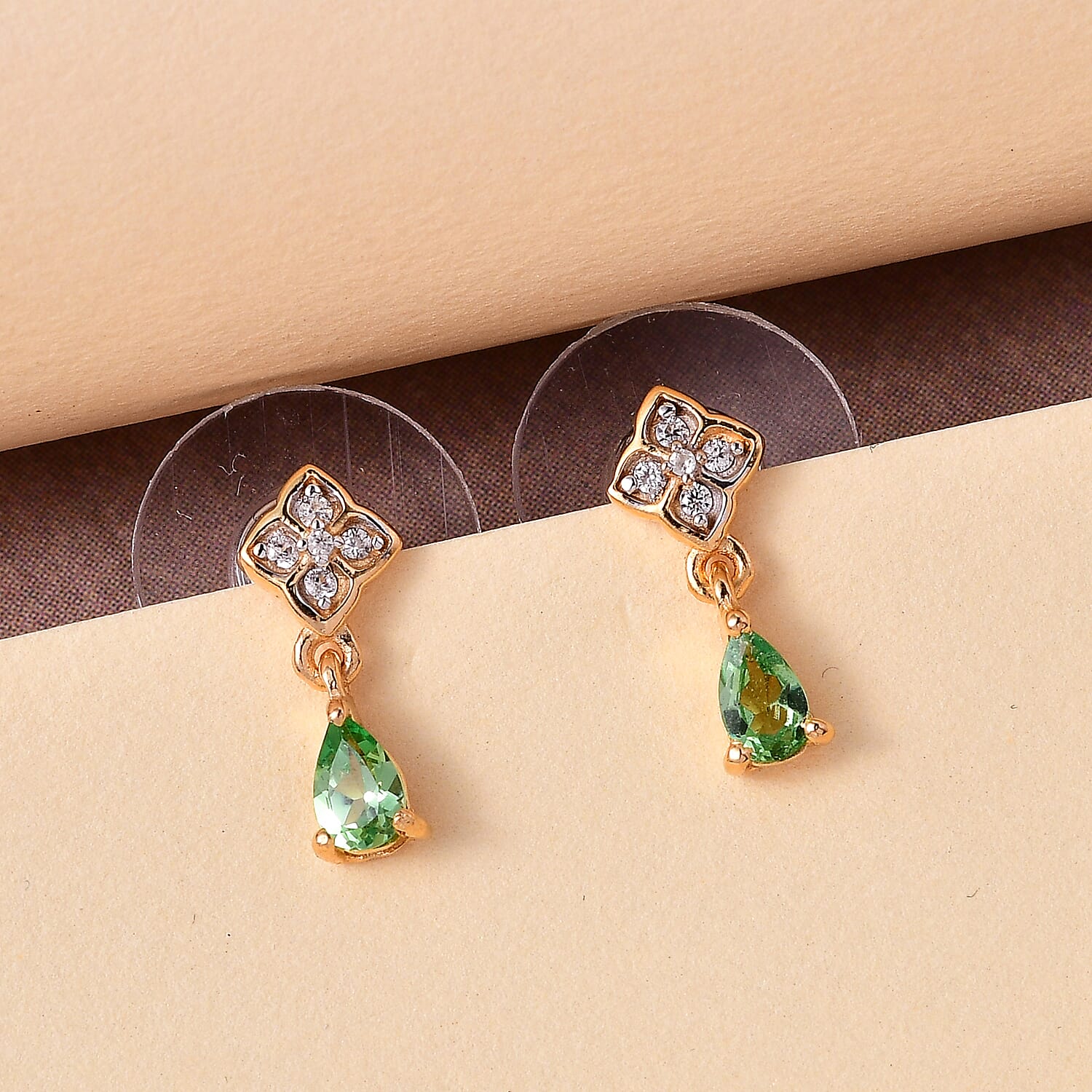 Premium Tsavorite Garnet and White Zircon Drop Earrings in Vermeil Yellow Gold Over Sterling Silver 0.50 ctw