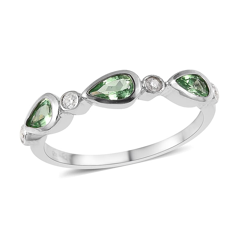 Premium Tsavorite Garnet and Moissanite Ring in Platinum Over Sterling Silver (Size 7.0) 0.65 ctw