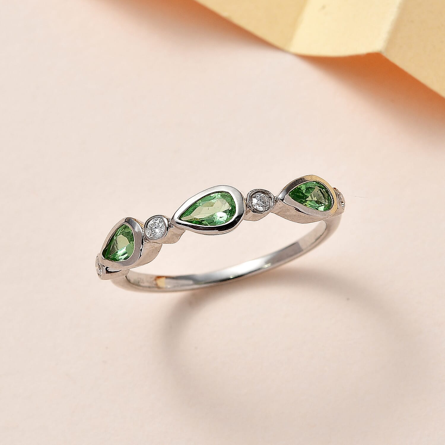 Premium Tsavorite Garnet and Moissanite Ring in Platinum Over Sterling Silver (Size 7.0) 0.65 ctw