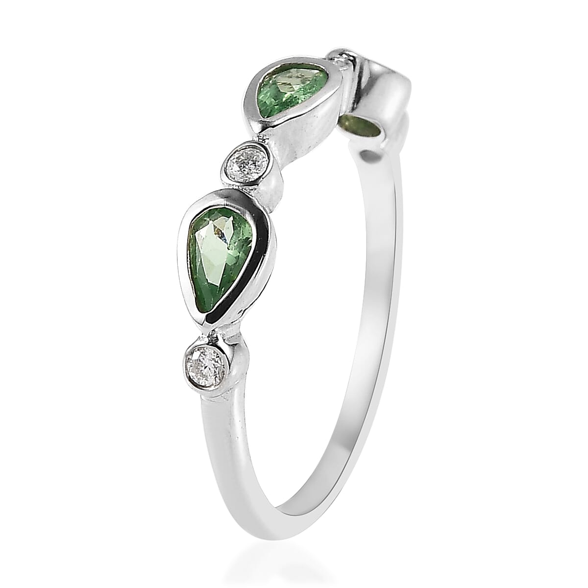 Premium Tsavorite Garnet and Moissanite Ring in Platinum Over Sterling Silver (Size 7.0) 0.65 ctw