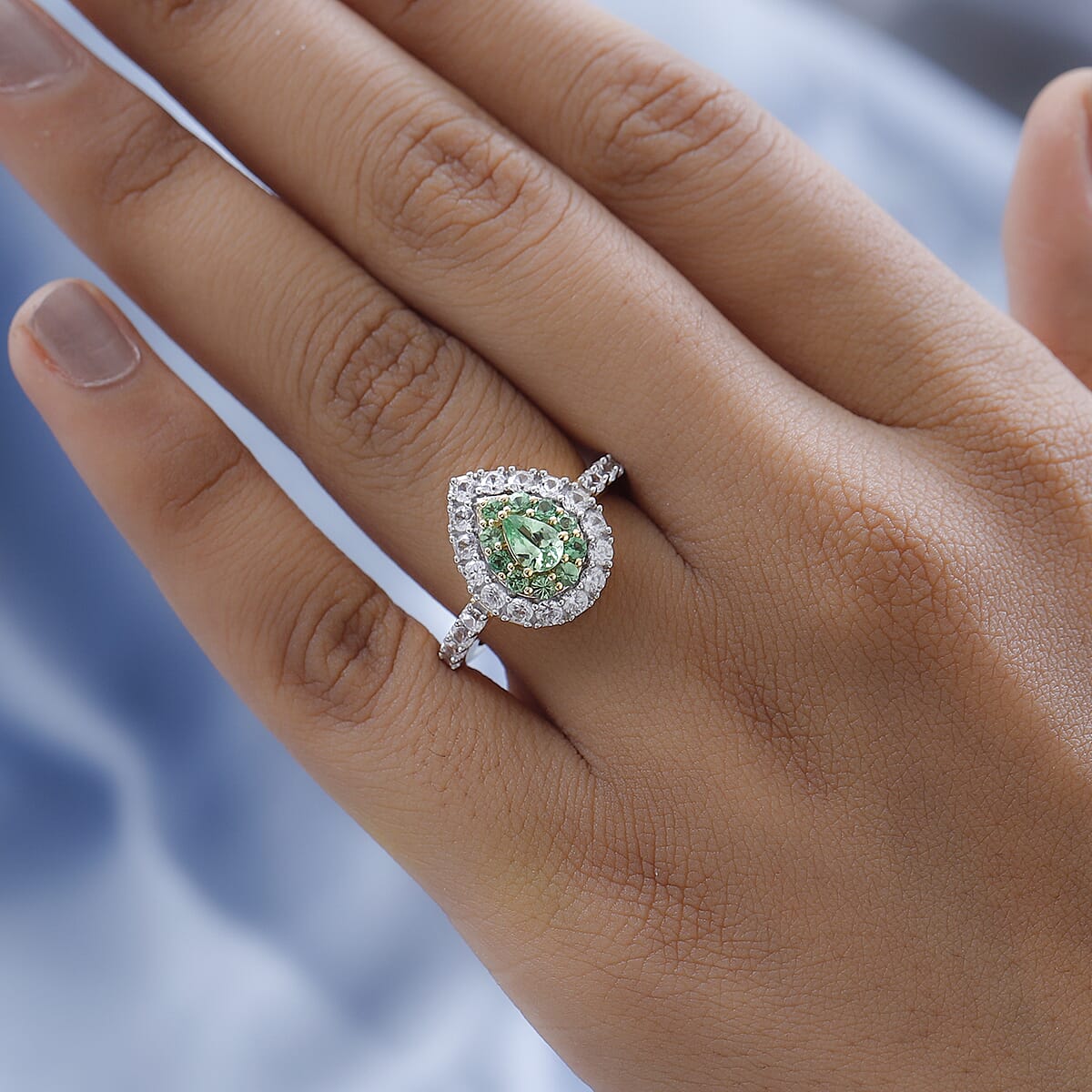 Premium Tsavorite Garnet and White Zircon Double Halo Ring in Vermeil Yellow Gold Over Sterling Silver (Size 10.0) 2.50 ctw image number 2