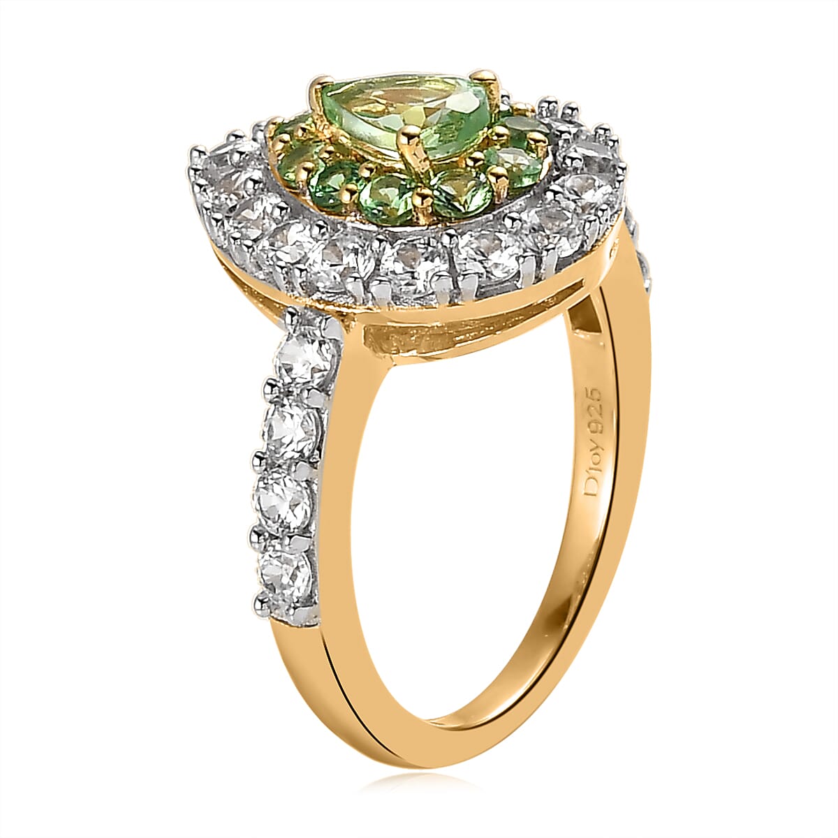 Premium Tsavorite Garnet and White Zircon Double Halo Ring in Vermeil Yellow Gold Over Sterling Silver (Size 10.0) 2.50 ctw image number 3
