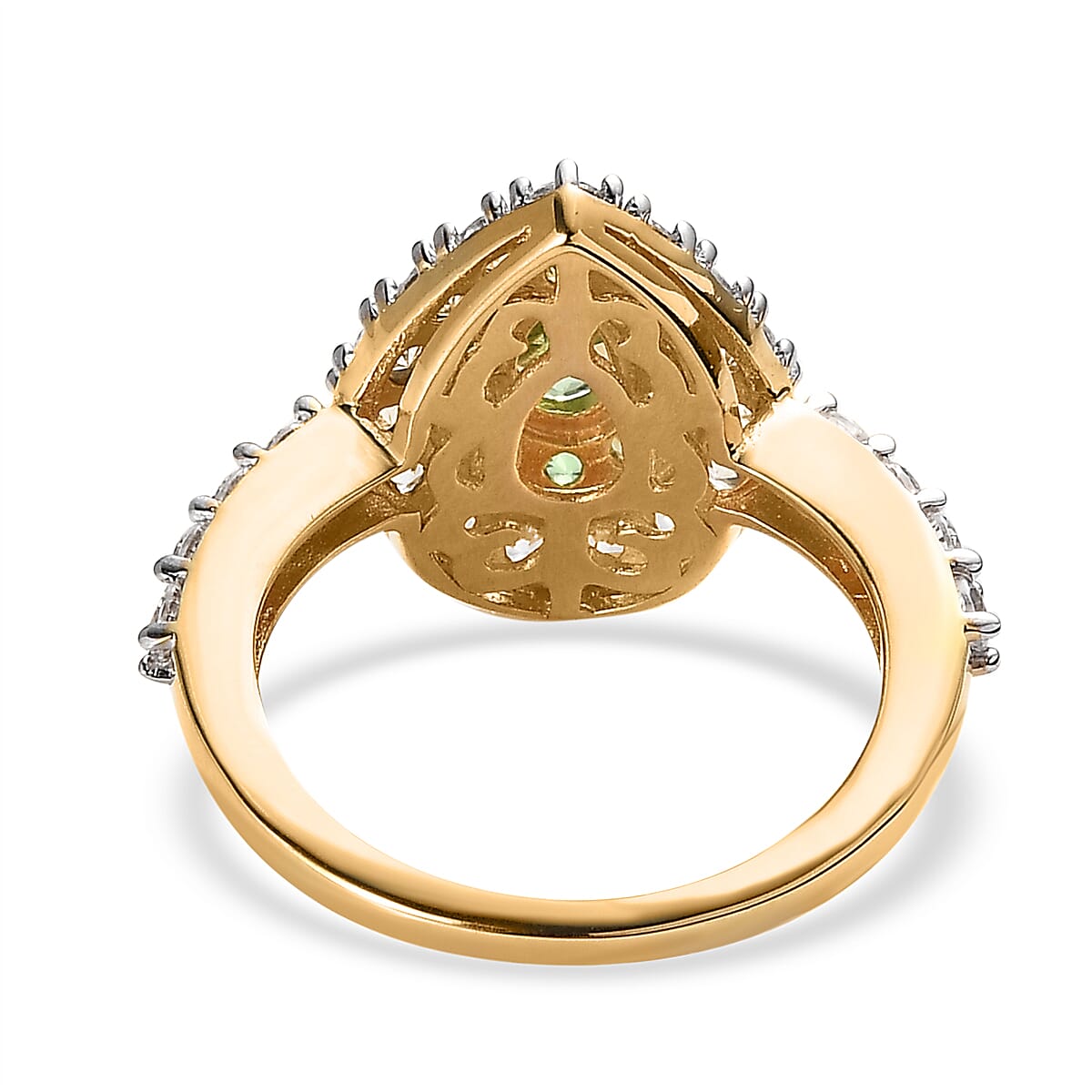 Premium Tsavorite Garnet and White Zircon Double Halo Ring in Vermeil Yellow Gold Over Sterling Silver (Size 10.0) 2.50 ctw image number 4