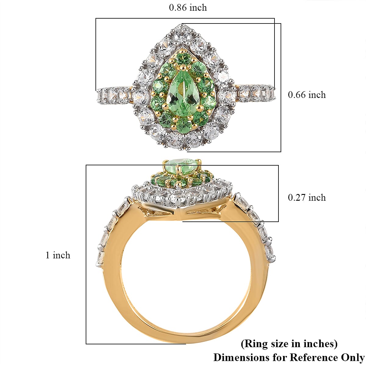 Premium Tsavorite Garnet and White Zircon Double Halo Ring in Vermeil Yellow Gold Over Sterling Silver (Size 10.0) 2.50 ctw image number 5