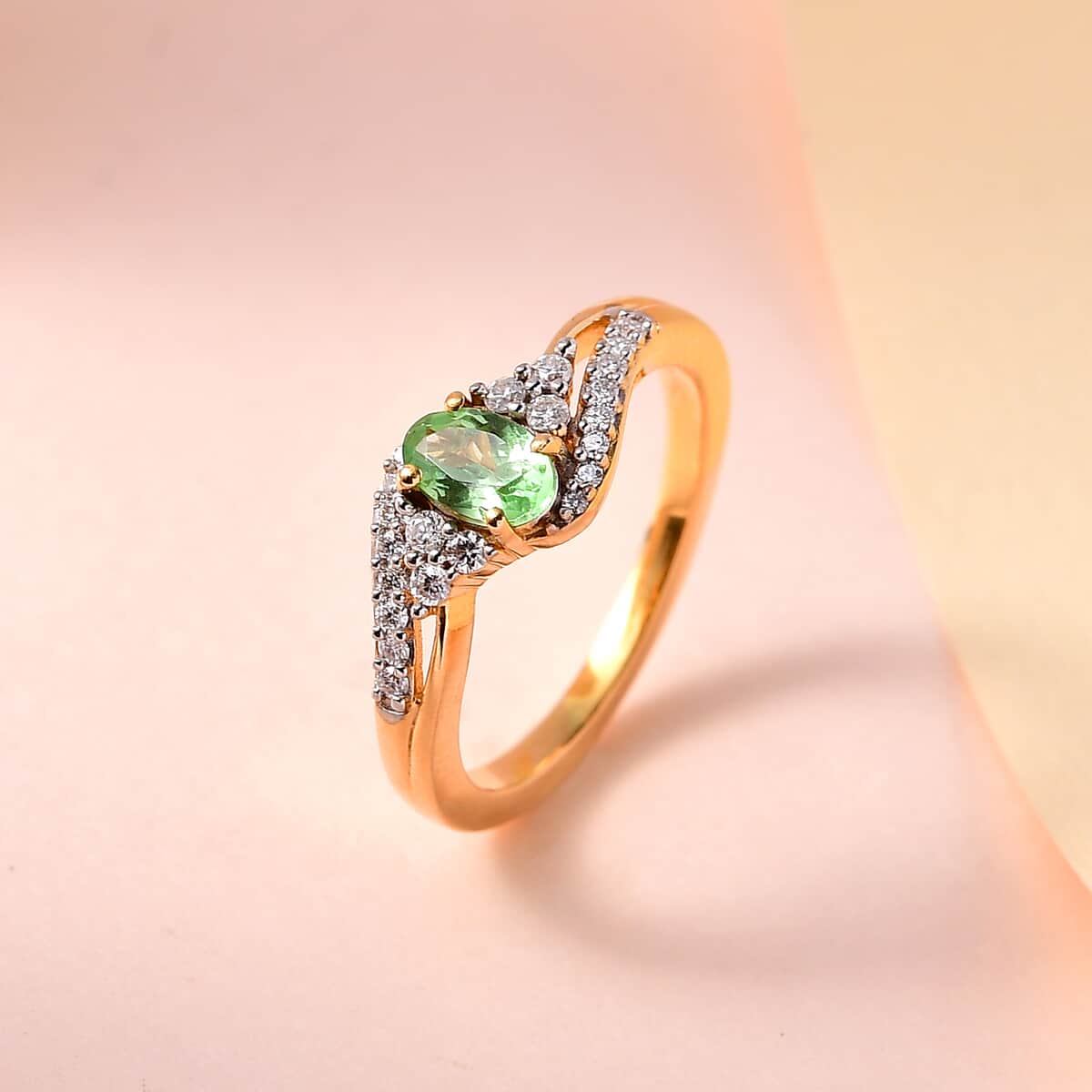 Premium Tsavorite Garnet and Moissanite Ring in Vermeil Yellow Gold Over Sterling Silver 0.75 ctw image number 1