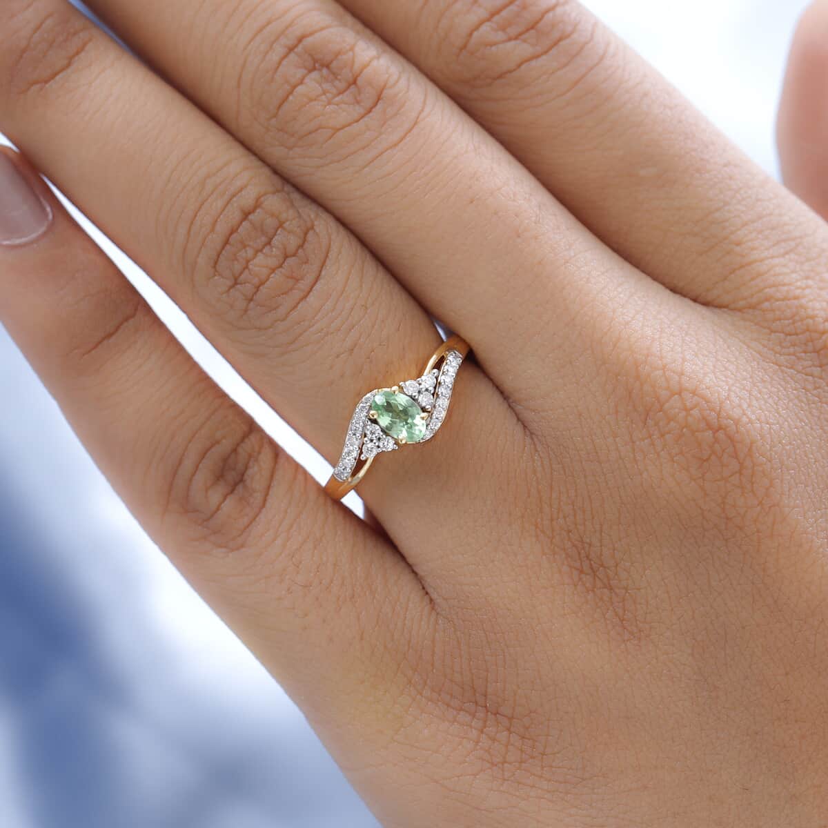 Premium Tsavorite Garnet and Moissanite Ring in Vermeil Yellow Gold Over Sterling Silver 0.75 ctw image number 2