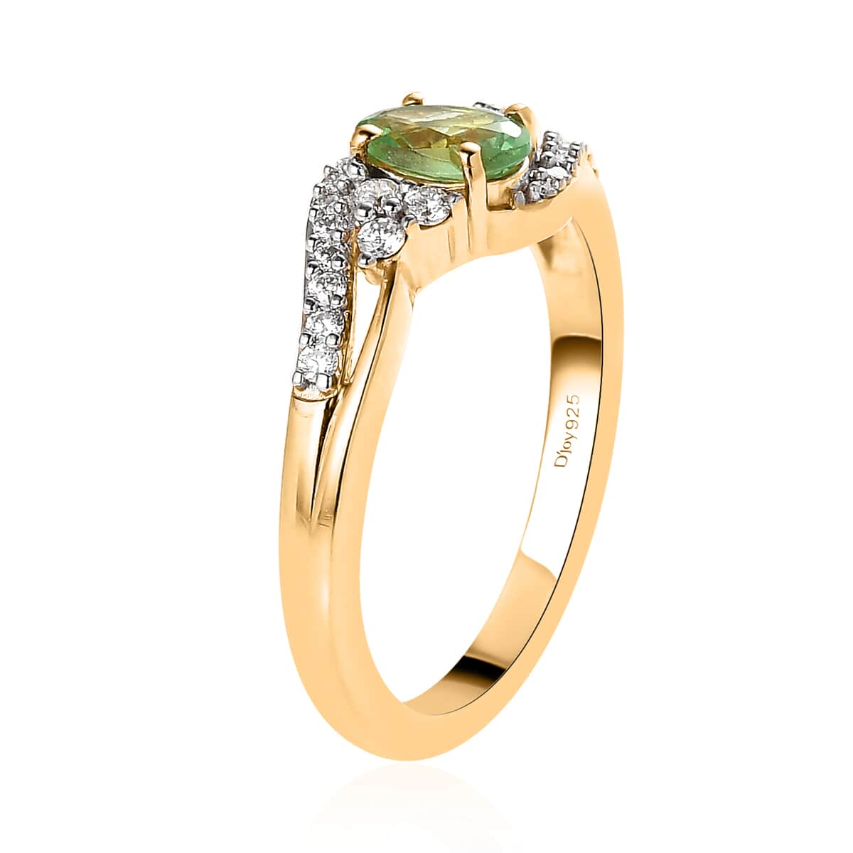 Premium Tsavorite Garnet and Moissanite Ring in Vermeil Yellow Gold Over Sterling Silver 0.75 ctw image number 3