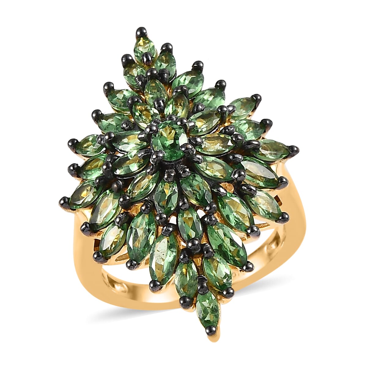 Premium Tsavorite Garnet Floral Spray Ring in Vermeil Yellow Gold Over Sterling Silver 3.75 ctw image number 0