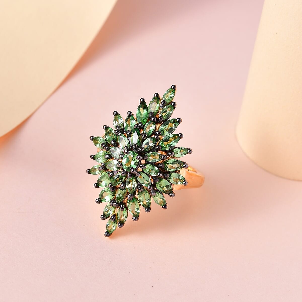 Premium Tsavorite Garnet Floral Spray Ring in Vermeil Yellow Gold Over Sterling Silver 3.75 ctw image number 1