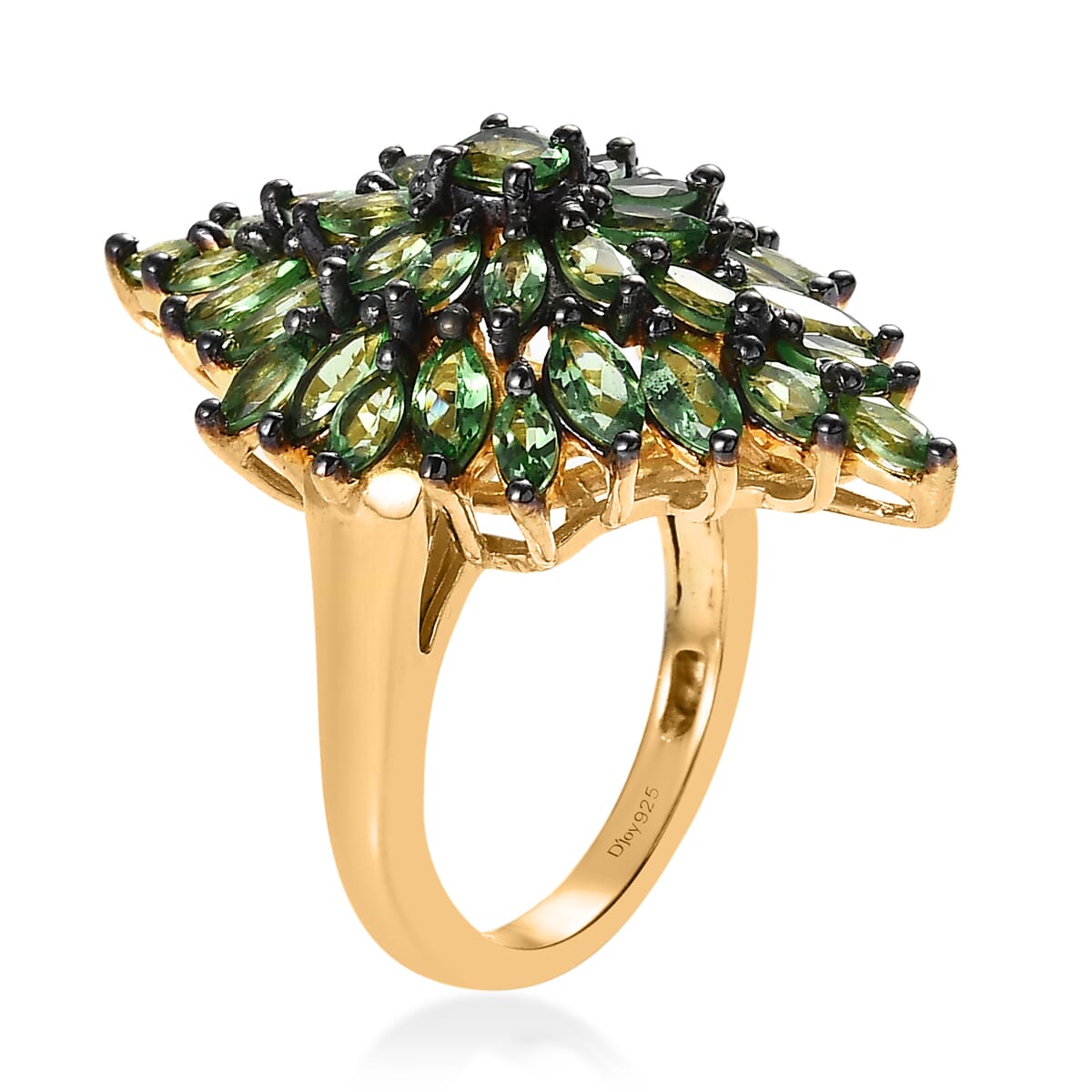 Premium Tsavorite Garnet Floral Spray Ring in Vermeil Yellow Gold Over Sterling Silver 3.75 ctw image number 3