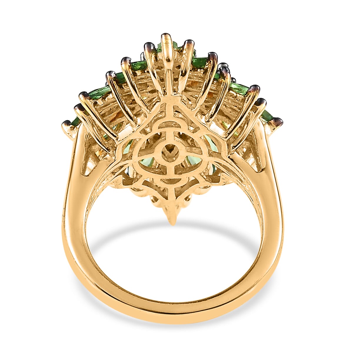 Premium Tsavorite Garnet Floral Spray Ring in Vermeil Yellow Gold Over Sterling Silver 3.75 ctw image number 4