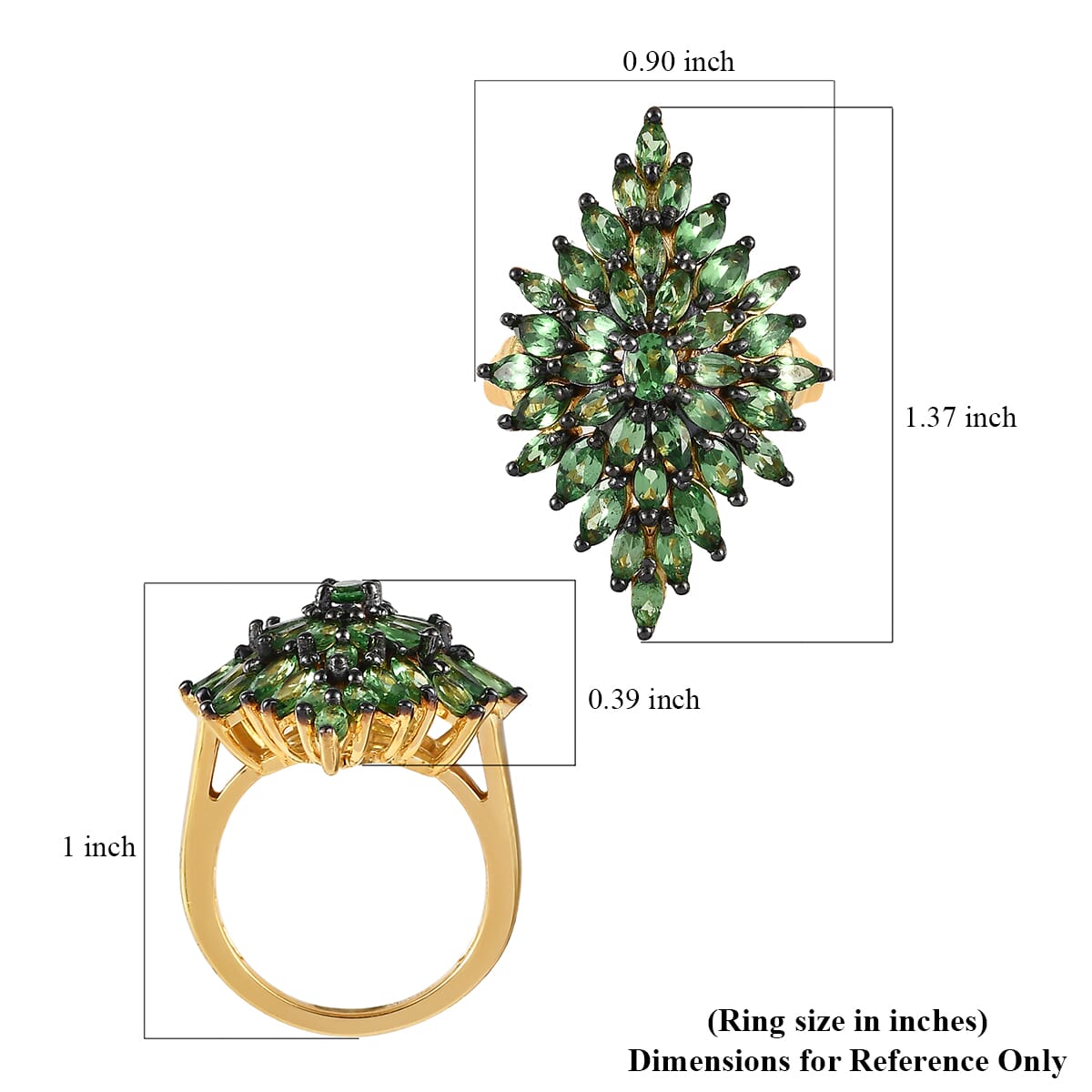 Premium Tsavorite Garnet Floral Spray Ring in Vermeil Yellow Gold Over Sterling Silver 3.75 ctw image number 5