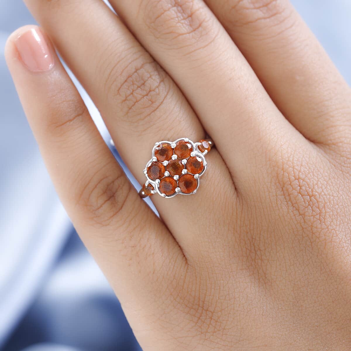 Tanzania Tangerine Kyanite Floral Ring in Platinum Over Sterling Silver 2.65 ctw image number 2