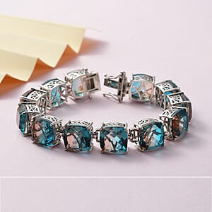 Aqua Terra Costa Quartz (Triplet) Bracelet in Platinum Over Sterling Silver (6.50 In) 68.75 ctw