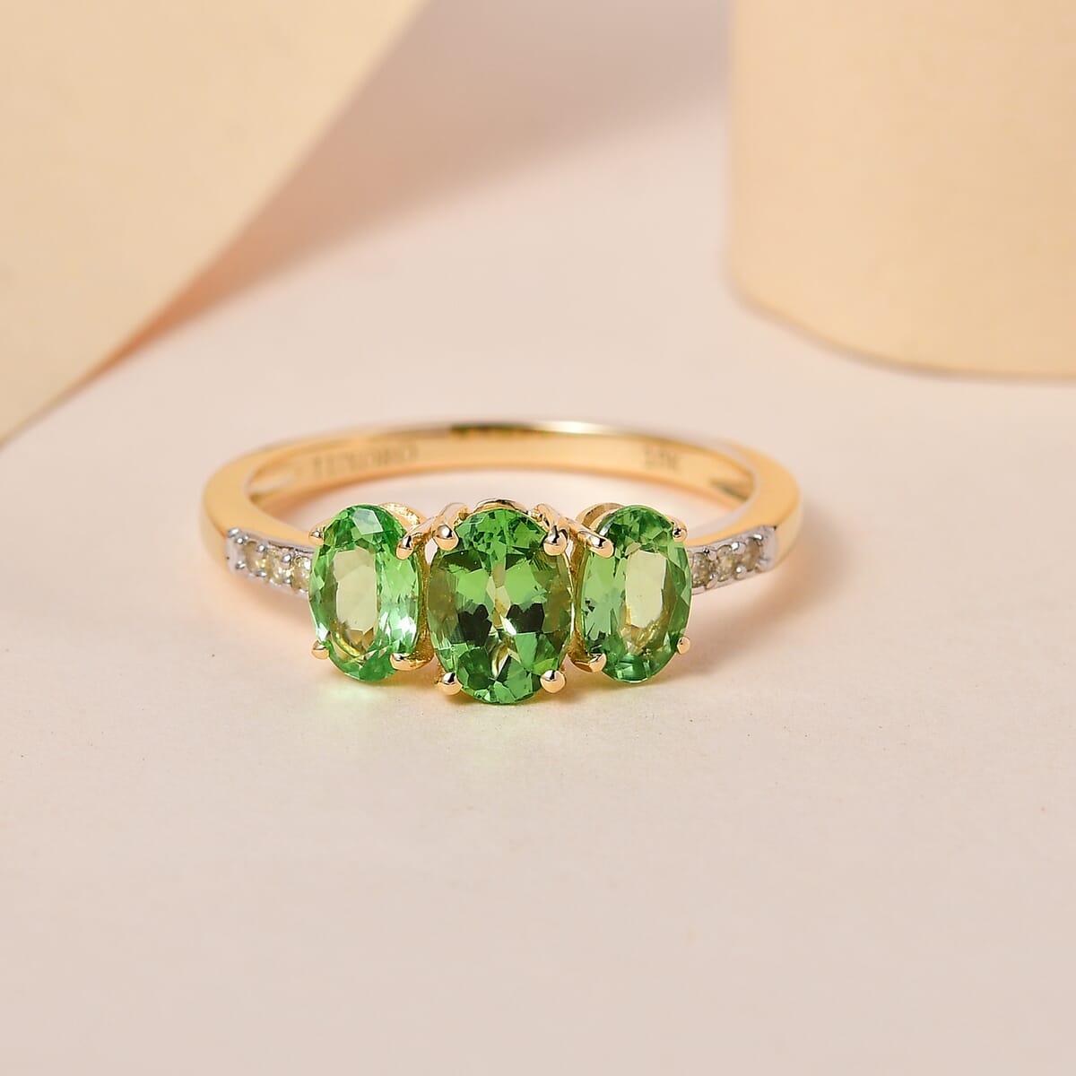 Luxoro 10K Yellow Gold Premium Tsavorite Garnet and Diamond Ring 1.85 ctw image number 1
