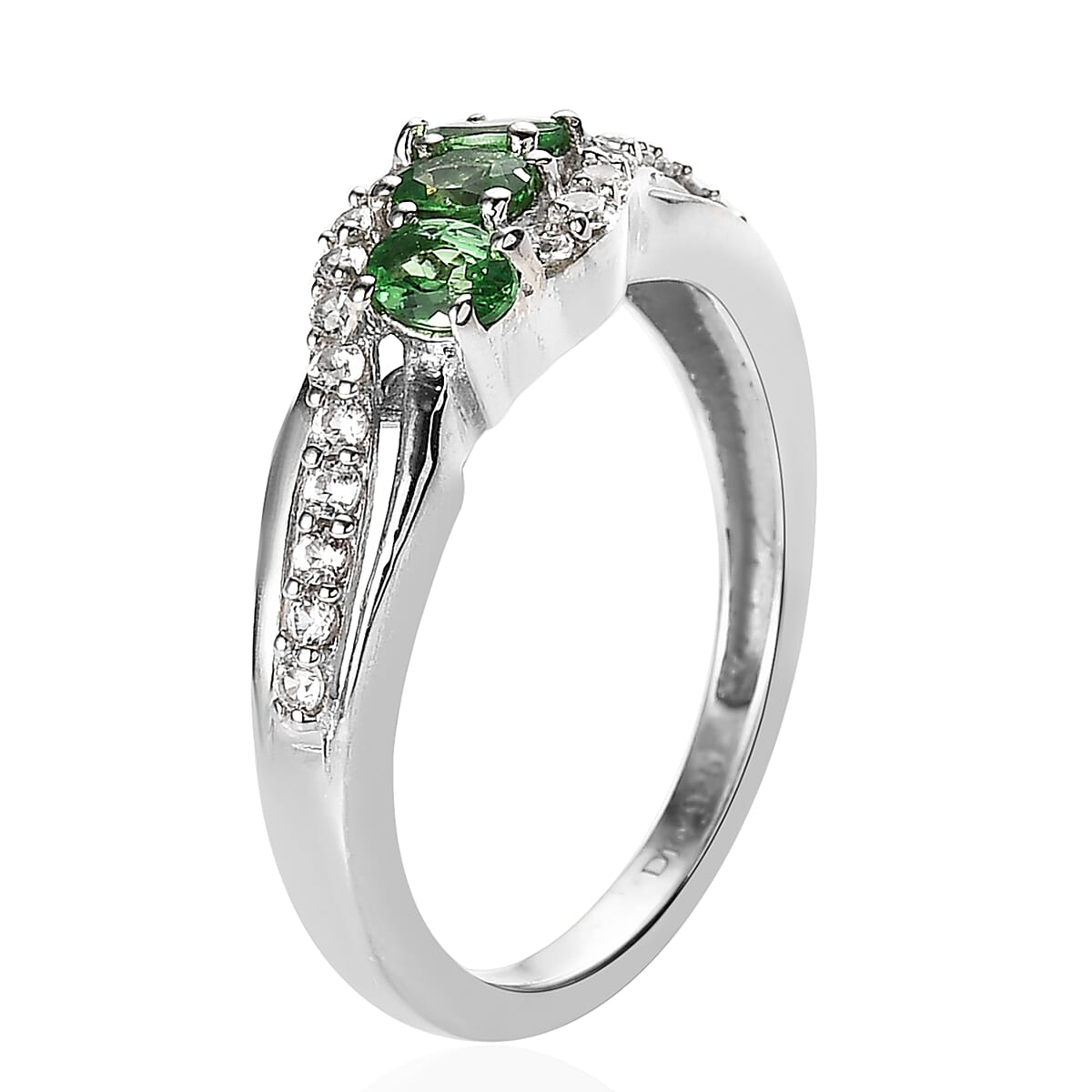 Premium Tsavorite Garnet and White Zircon Ring in Platinum Over Sterling Silver 0.85 ctw image number 3