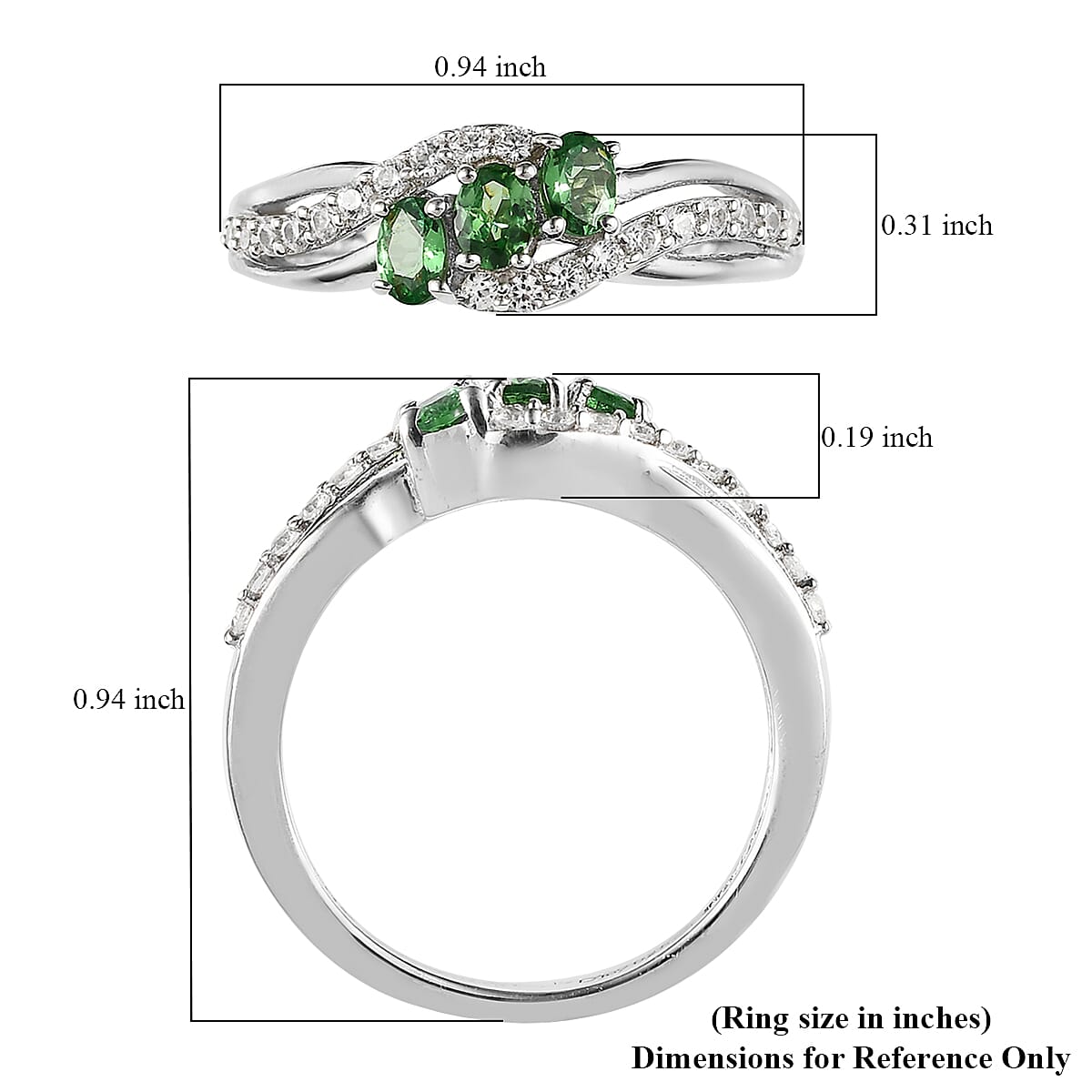 Premium Tsavorite Garnet and White Zircon Ring in Platinum Over Sterling Silver 0.85 ctw image number 5