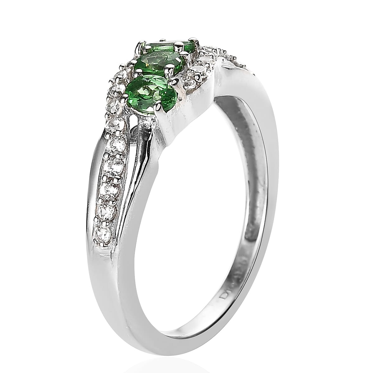 Premium Tsavorite Garnet and White Zircon Ring in Platinum Over Sterling Silver (Size 6.0) 0.85 ctw image number 3