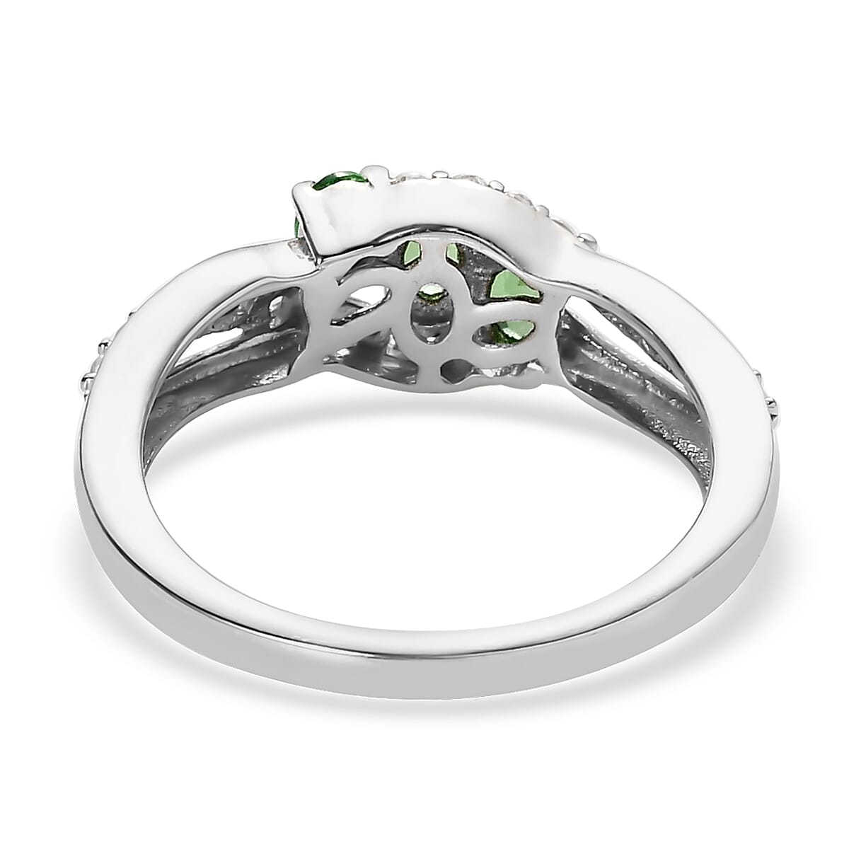 Premium Tsavorite Garnet and White Zircon Ring in Platinum Over Sterling Silver (Size 6.0) 0.85 ctw image number 4