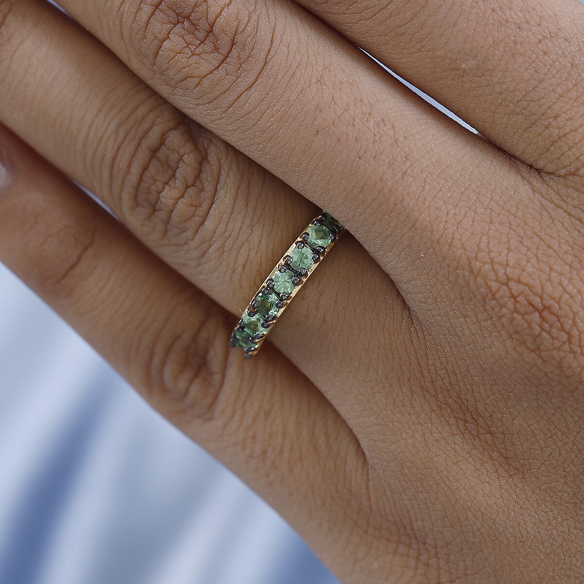 Premium Tsavorite Garnet Eternity Half Band Ring in Vermeil Yellow Gold Over Sterling Silver (Size 10.0) 1.10 ctw image number 2