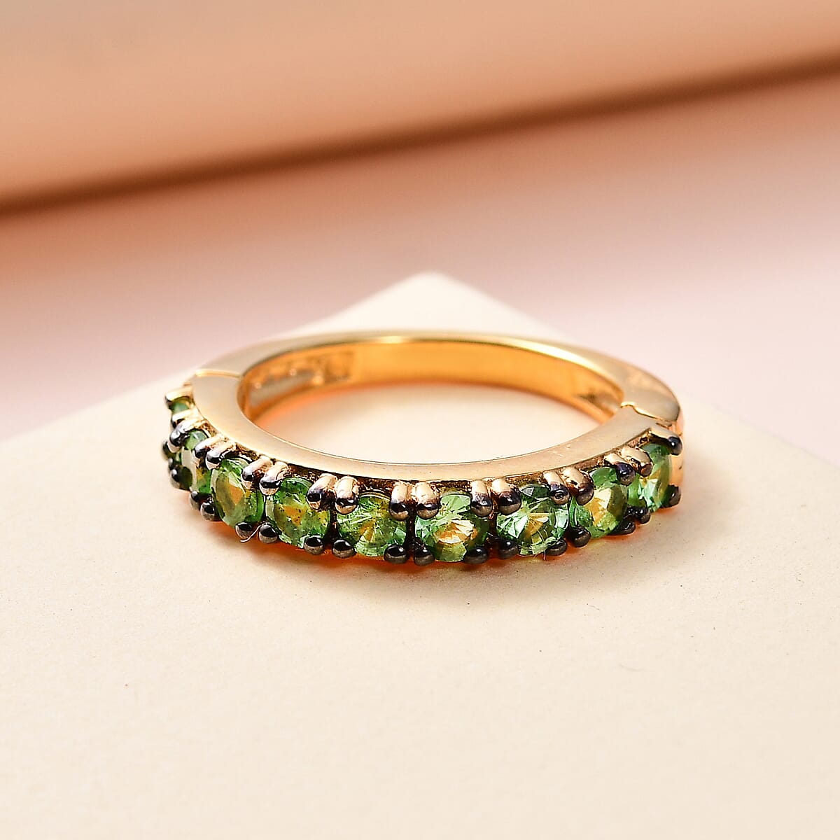 Premium Tsavorite Garnet Eternity Half Band Ring in Vermeil Yellow Gold Over Sterling Silver (Size 8.0) 1.10 ctw image number 1