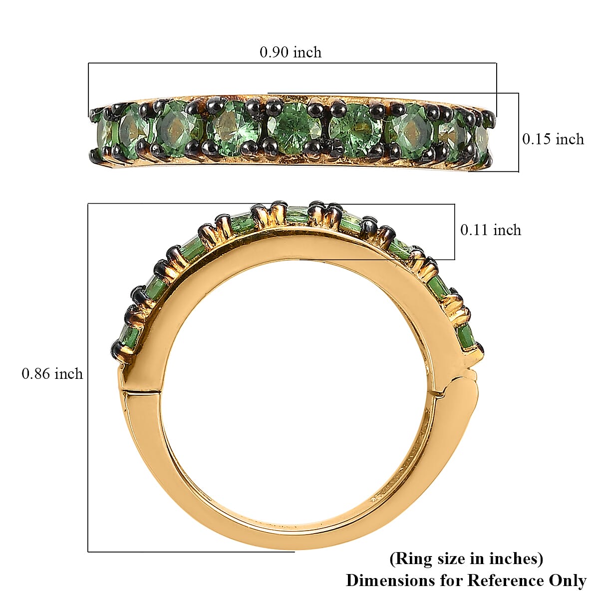 Premium Tsavorite Garnet Eternity Half Band Ring in Vermeil Yellow Gold Over Sterling Silver (Size 8.0) 1.10 ctw image number 5