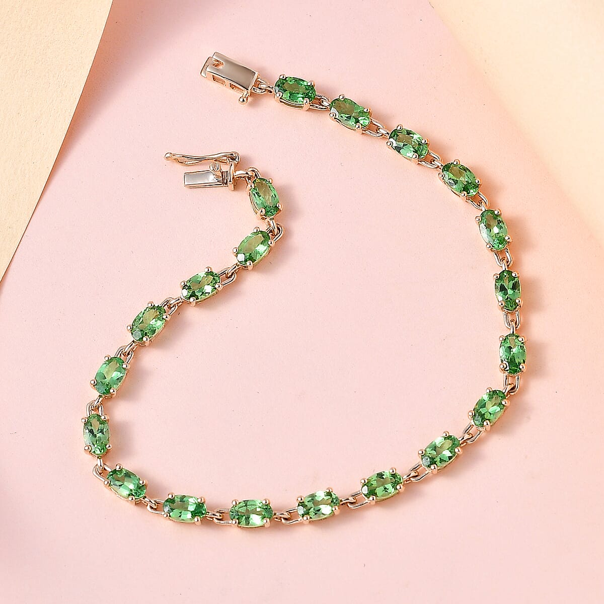 Luxoro 10K Yellow Gold Premium Tsavorite Garnet Bracelet (8.00 In) 6.50 ctw image number 1