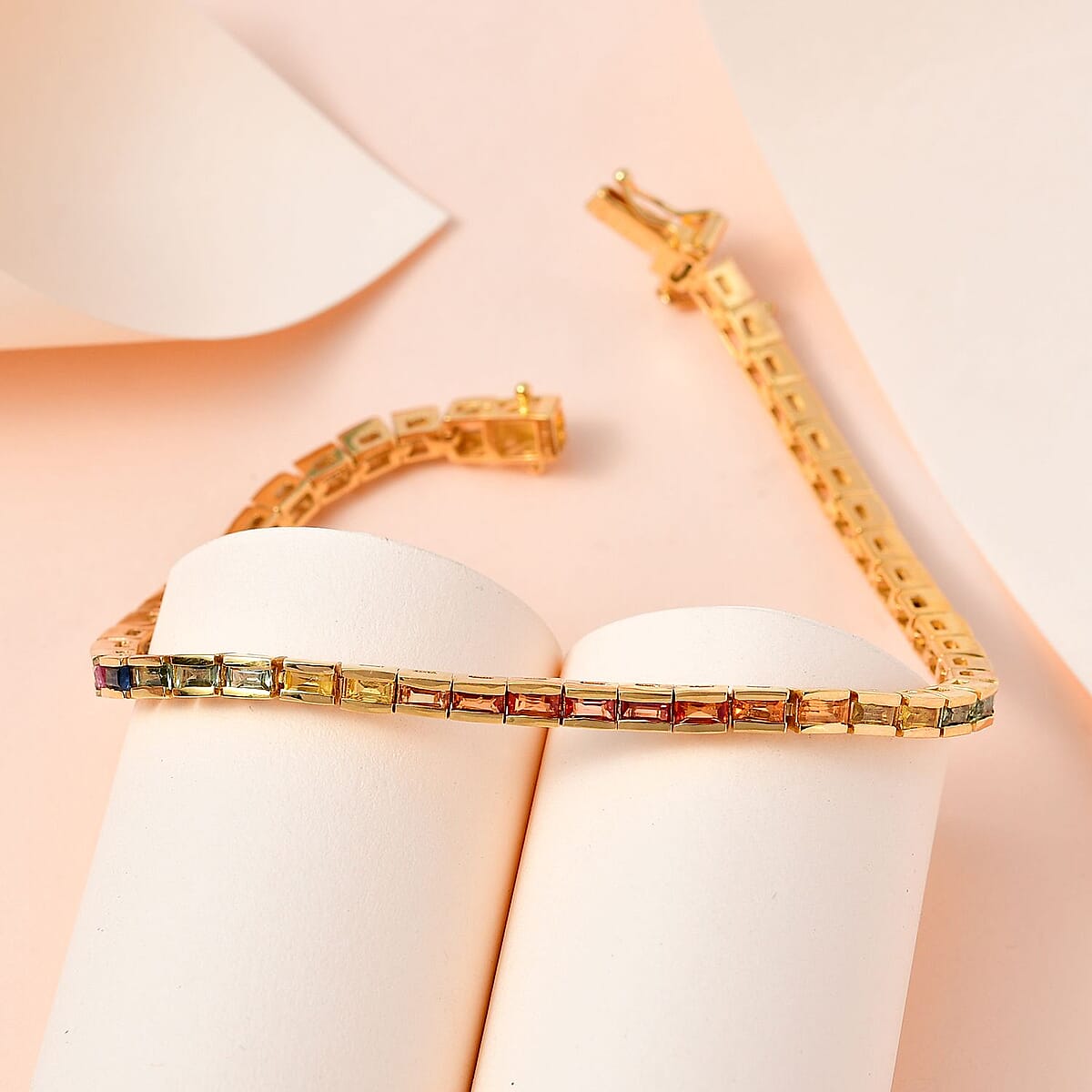 Multi Sapphire Tennis Bracelet in Vermeil Yellow Gold Over Sterling Silver (8.00 In) 7.00 ctw image number 1