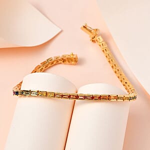 Multi Sapphire Tennis Bracelet in Vermeil Yellow Gold Over Sterling Silver (8.00 In) 7.00 ctw