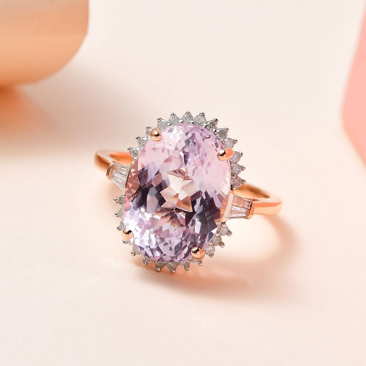 Luxoro 10K Rose Gold Premium Kunzite and G-H I3 Diamond Ring 7.90 ctw image number 1