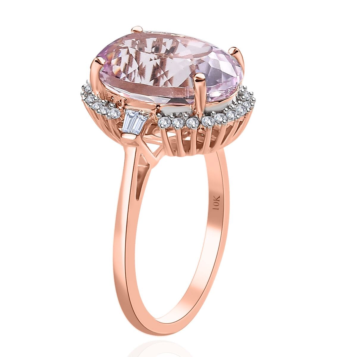 Luxoro 10K Rose Gold Premium Kunzite and G-H I3 Diamond Ring 7.90 ctw image number 3