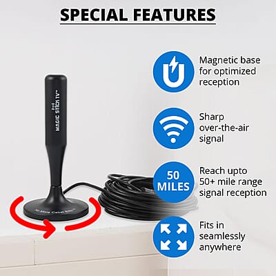 Magic Stick TV Digital HDTV Magnetic Antenna - Black , Best Digital TV Antenna , Indoor Outdoor TV Antenna