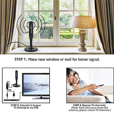 Magic Stick TV Digital HDTV Magnetic Antenna - Black , Best Digital TV Antenna , Indoor Outdoor TV Antenna
