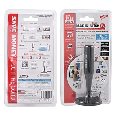 Magic Stick TV Digital HDTV Magnetic Antenna - Black , Best Digital TV Antenna , Indoor Outdoor TV Antenna