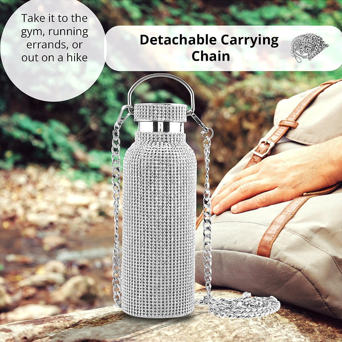 Silver Rhinestones Canteen Bottle 16oz image number 4