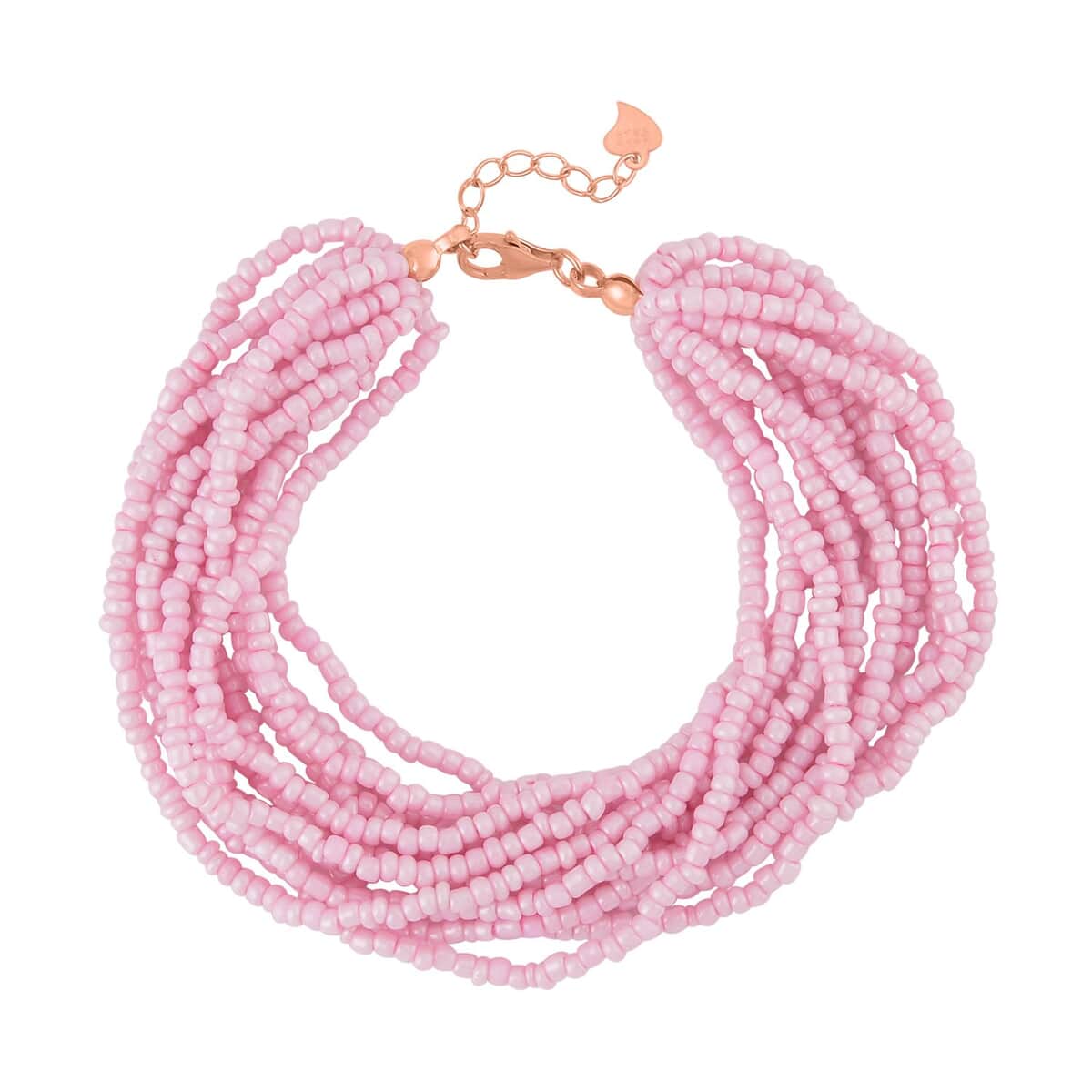 Pink Glass Seed Beaded Bracelet in 14K RG Over Sterling Silver (7.5-8.5In) image number 0